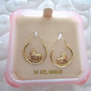 Vintage 14KT Gold Rocking Horse Hoop Earrings